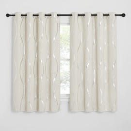 NICETOWN Bedroom Blackout Curtains Panels - Window Treatment Thermal Insulated Solid Grommet Blackout Wave Line Foil Print Design Curtains for Living Room (Set of 2, 52 by 63 Inch, Beige)