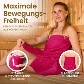 Lashuma Lillby Sauna Kilt Lady XS - M, Terry Towelling Sauna Towel, Cotton Pink - Purple with Velcro Fastening and Elastic Band