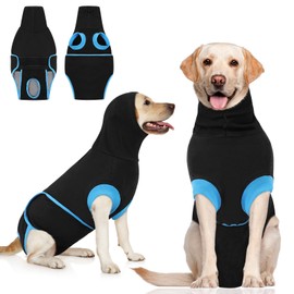 Queenmore Recovery Suit for Dogs After Surgery, Breathable Pet Recovery Shirt Dog Abdominal Wounds Bandages,Dog Anxiety Calming Vest with Ear Muffs, Black,XL