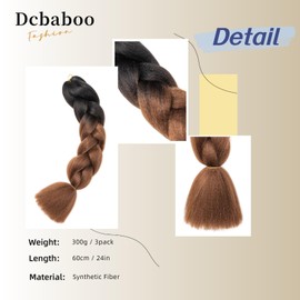 Dcbaboo Braids Extensions Synthetic Hair for Braiding 3 Pack 24 Inch Ombre Jumbo Braiding Hair Kanekalon Hair Extensions Braids Afro Crochet Box Braids Hair for Braids 300 g, Black & Dark Brown