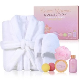 Spa Luxetique Bathrobe and Slippers Spa Set Gifts for Women 6pcs Flannel Soft, Bath Bombs, Body Lotion