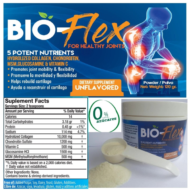 BIO FLEX Chondroitin Glucosamine MSM HYDROLYZED COLLAGEN Powder 110g unflavored