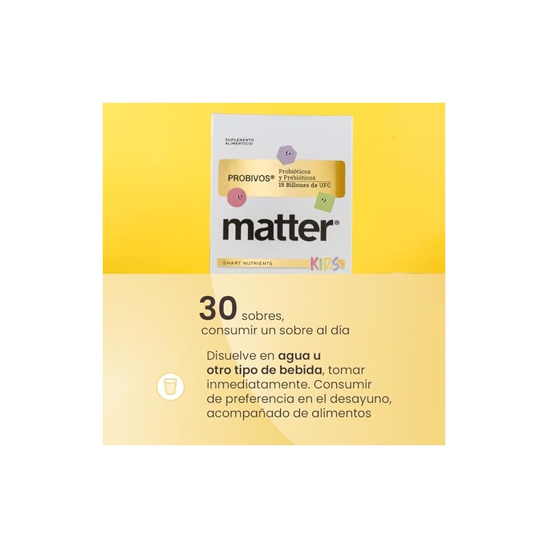 Matter Probivos Kids, Probioticos y Prebioticos con 6 Cepas Certificadas,