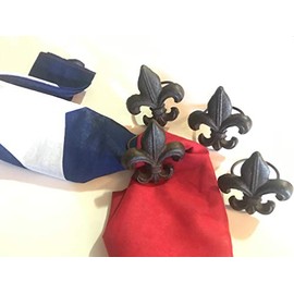 Fleur De Lis Rustic Design Napkin Ring Set of 4