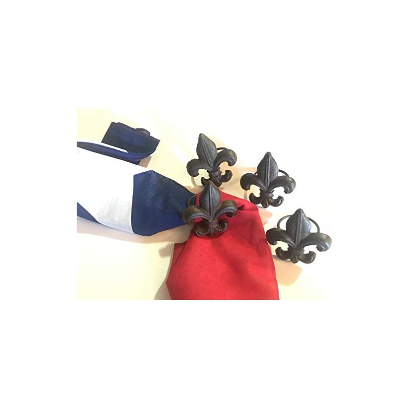 Fleur De Lis Rustic Design Napkin Ring Set of 4