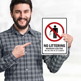 No Littering Minimum 100 Fine Me Rev Stat Tit 17 2263 A Sign, 10x7 Inches, Rust Free .040 Aluminum, Fade Resistant, Made in USA by My Sign Center