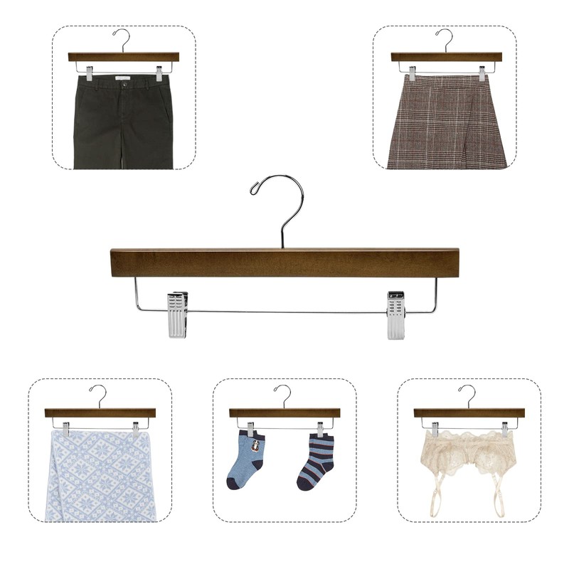 Nature Smile Wooden Pants Skirt Trousers Hangers with Clips (10Pcs