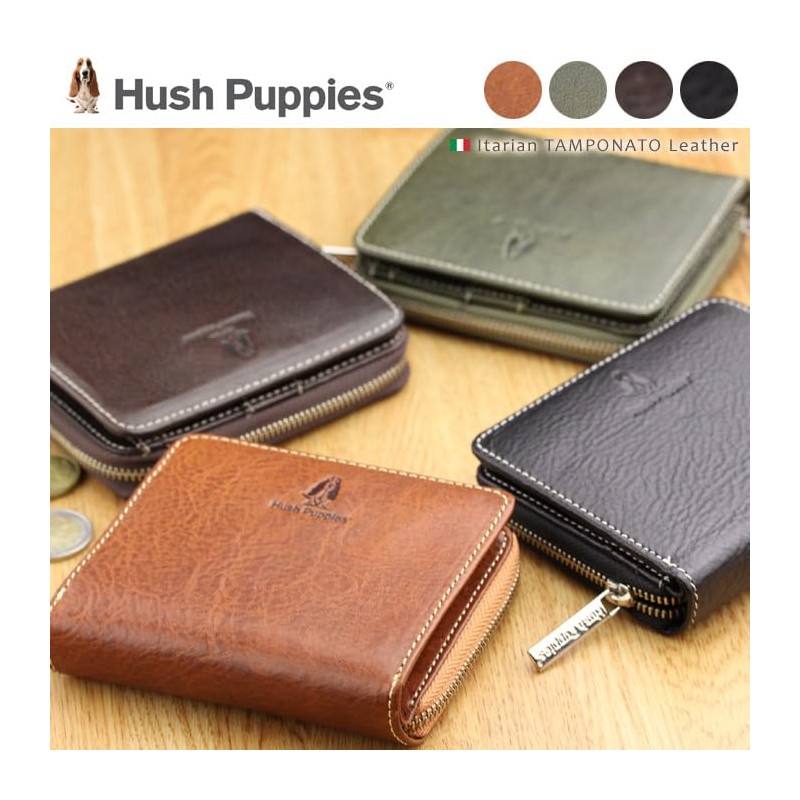 Hush Puppy Italian Leather Cowhide Round Zipper Bi-fold Wallet, green