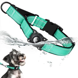 LLUAII Airtag Dog Collar, Reflective Martingale Dog Collar with IP68 Waterproof Airtag Holder, Quick Release Buckle Soft Padded Collars for Large Medium Small Dogs, Green