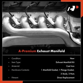 A-Premium Left Exhaust Manifold W/Gaskets, Studs, Nuts, Washers, Springs [8Cyl 5.7L] Compatible with Chevy P30, W3500 W4500 Tiltmaster & GMC P3500, W3500 W4500 Forward & Isuzu NPR, NPR-HD & Workhorse