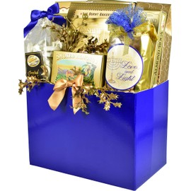 Gift Basket Village The Elegant Gourmet, Hanukkah Gift Basket with Cookies, Fudge Pretzels, Almond and Cashew Rocas, Rolled Wafer Cookies and More