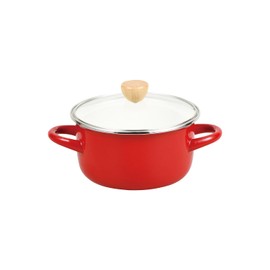 Pearl Metal HB-4877 Steaming Pot, 6.3 inches (16 cm), Deep Type, Enamel, Induction Compatible, Glass Lid, Red, Petite Cook