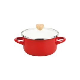 Pearl Metal HB-4877 Steaming Pot, 6.3 inches (16 cm), Deep Type, Enamel, Induction Compatible, Glass Lid, Red, Petite Cook