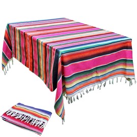 Boyigog Tablecloth with Tassels, Striped, Mexican Style, Purple Striped, Tablecloth with Tassels, for Kitchen, Outdoor or Indoor (Purple Striped Tablecloth)