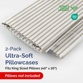 King Pillow Cases Set of 2 - Ultra Soft Hotel Quality Pillowcase Covers - Comfy, Cozy & Wrinkle Free - Shrinkage and Fade Resistant - Machine Washable Pillow Protectors - 2 Piece Set - Beige Stripes 2
