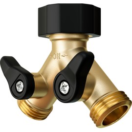 Heavy Duty 2 Way Hose Splitter (Premium Brass for Superior Durability), Wye Garden Hoses Connector for Water Spigot Faucet Bib Tap, Double Shut Off Valve, Y Adapter, Rust-Resistant Finish, Zero Leaks