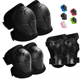 Wemfg Kids Protective Gear Set Knee Pads for Kids 7-13 Years Toddler Knee and Elbow Pads with Wrist Guards 3 in 1 for Skating Cycling Bike Rollerblading Scooter(Black)