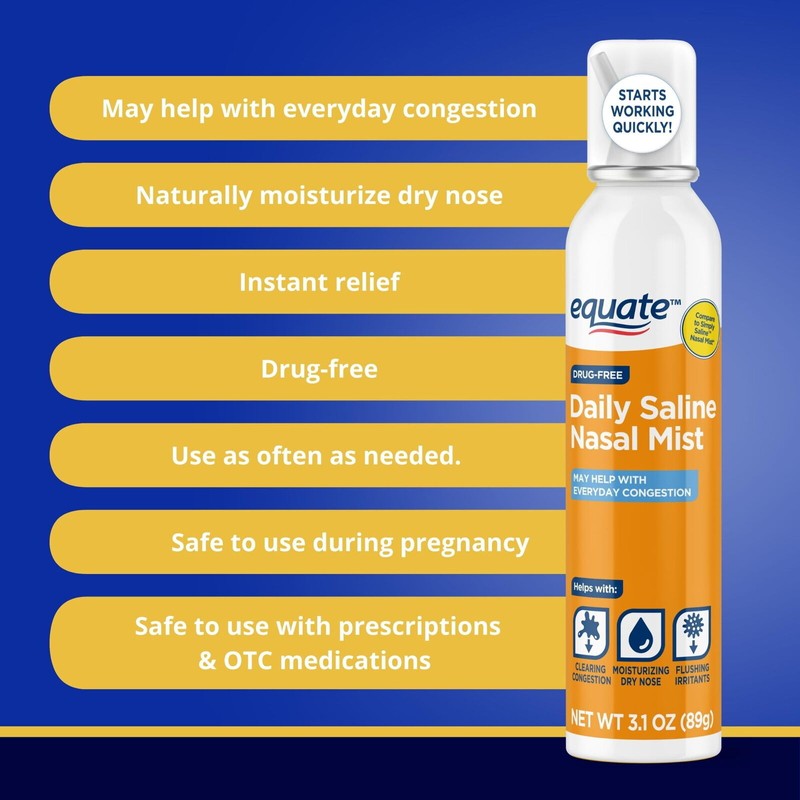 Equate Drug-Free Daily Saline Nasal Mist Spray for Sinus Relief,