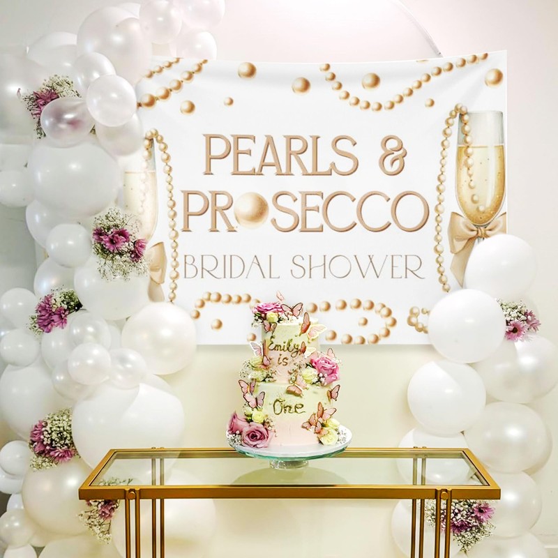 Pearls and Prosecco Bridal Shower Decorations Bow Champagne Pearls Backdrop