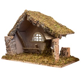 VILLAGE GIFT IMPORTERS Nativity Creche Stable | 12" Tall and 19" Wide | 2 Styles | Realistic Moss Hay Wood and Fabric | Made in Italy (Saw and Sticks)