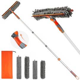 Eazer 64'' Squeegee Window Cleaner 2 in 1 Rotatable Window Cleaning Tool Kit with Telescopic Pole, Window Washing Equipment with Bendable Head for Indoor/Outdoor Window and Car Glass