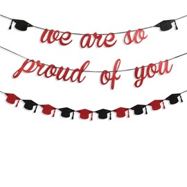 KALOR Red Glitter We are So Proud of You Graduation Banners Class of 2026 Banner Graduation Cap Banner for 2026 Graduation Party Decorations