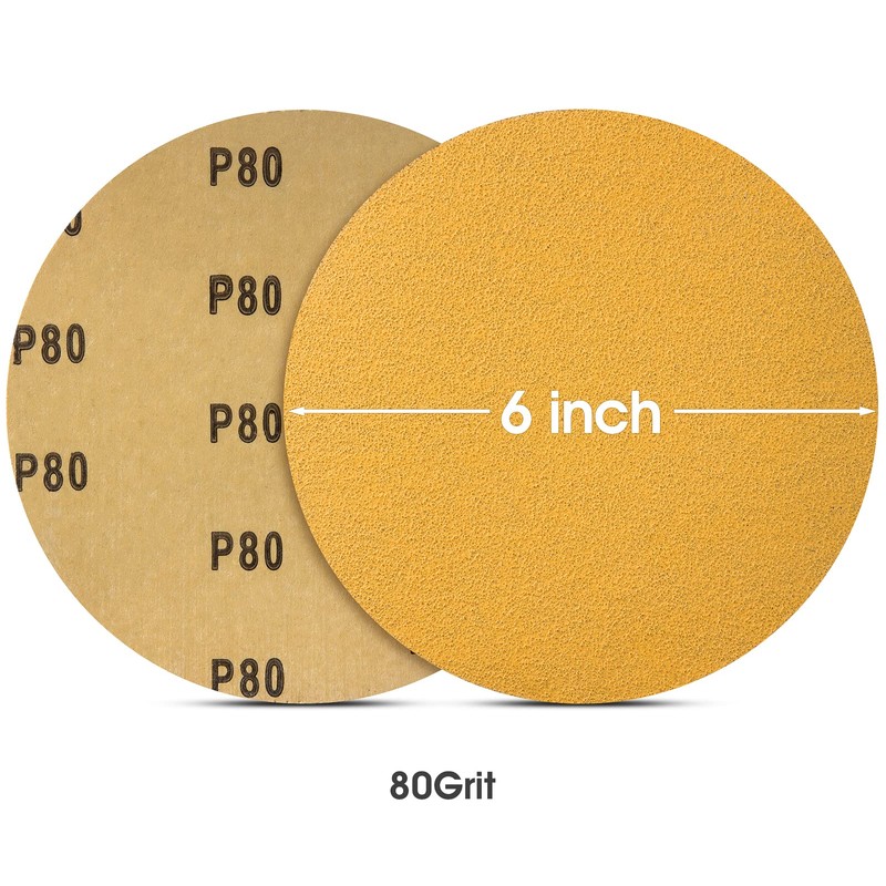 CowboyBOB 100 PCS 6 Inch Gold PSA Sanding Discs 80