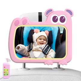 2-in-1 Baby Car Mirror with Lights & Soft Sounds, Cry Detector, Clear Night View, 360° Rotation, Shatterproof, Rear Facing Baby Car Seat Mirror with Remote Control, Perfect Baby Shower Gifts (Pink)
