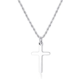 Collar de cruz para hombre, de acero inoxidable, con colgante de cruz pequeña, cadena de cuerda giratoria, regalo de joyería simple para mujeres, de 16 a 24 pulgadas, 24, Metal, Circonia cúbica