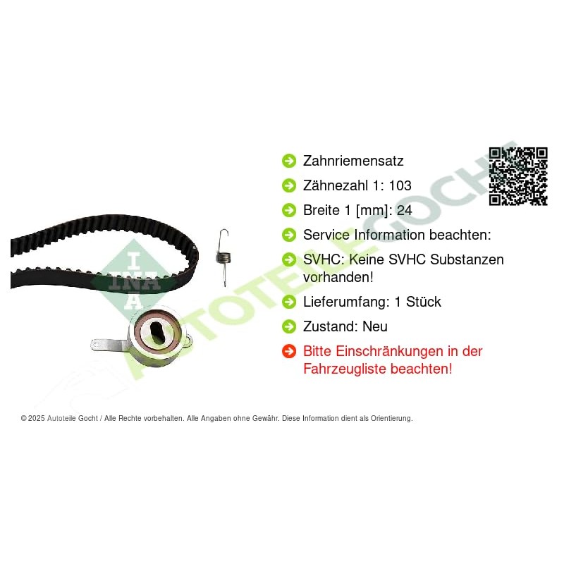 INA 530 0313 10 Zahnriemensatz