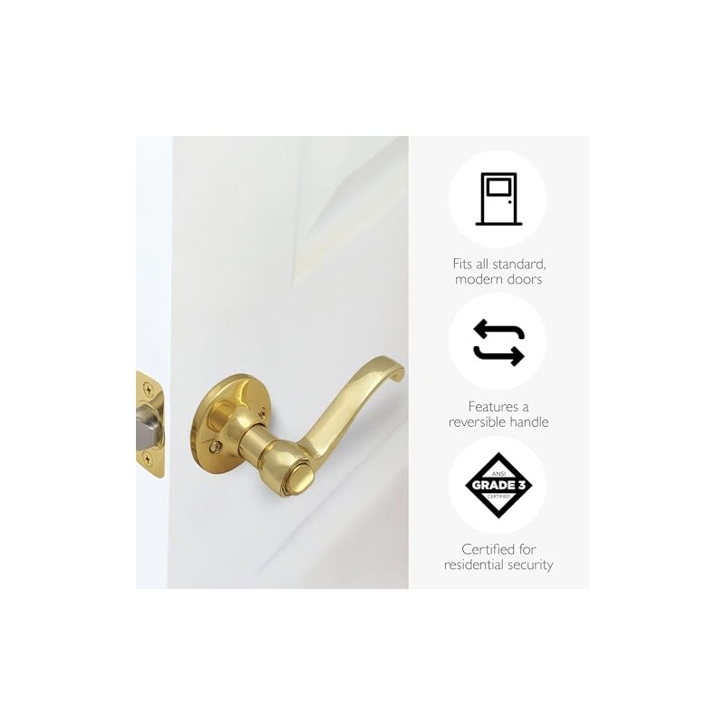 Design House Scroll Privacy Bedroom and Bathroom Door Lever, Polished
