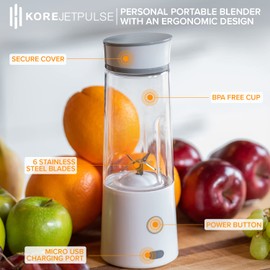 KoreHealth Korejetpulse Fresh Juice Mini Fast Portable Blender Cordless - Fresh Juice Blender Bottle Portable, Small Size USB Juice Mobile Blender for Shakes, Smoothies, Protein, Crushed Ice