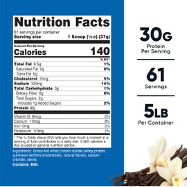 Nutricost Grass-Fed Whey Protein Isolate (Vanilla) 5LBS - Non-GMO, Gluten Free, Natural Flavors