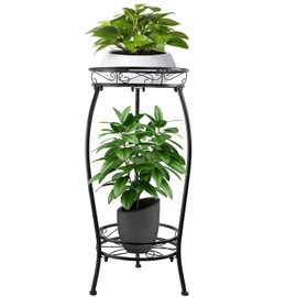 YHIJURS Plant Stand Indoor, 2 Tier 27.1'' Tall Metal Plant Stands Outdoor, Rustproof Corner Flower Potted Rack, Heavy Duty Modern Planter Holder for Home,Garden - Black