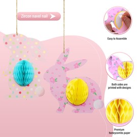 7er Pack Waben-Osterhasen, wiederverwendbare Osterdeko, Osterhasen-Deko aus Wabenpapier, fertig zum Aufhängen, modern/Frühlingsdeko/Partydeko