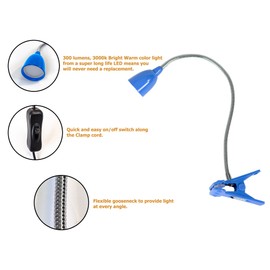 Newhouse Lighting LED Clip on Light/Clamp Lamp/Reading Book Light for Desk, Bed, Office, and Dorm Room, Blue (NHCLP-LED-BLU)