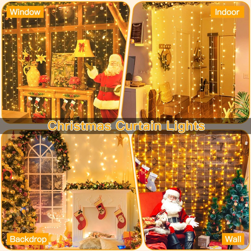 Ollny Curtain Lights 6.6x6.6ft, 200 LED String Lights with Remote