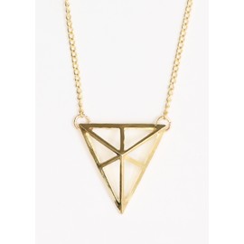 Magic Metal Cage Pyramid Necklace Gold Tone Geometric Triangle NH62 Statement Fashion Jewelry