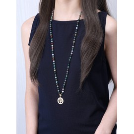 COAI Tree of Life Necklace Indian Agate Mala Necklace 108 Beads for Yoga Meditation