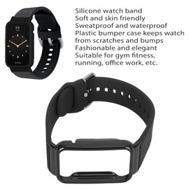 2 in 1 Silicone Watch Strap Band with Protective Bumper Case for Mi Band 7 Pro Adjustable Tightness, Soft Skin Friendly Material, Easy Installation, Multiple Scenarios (Black with Black Case)