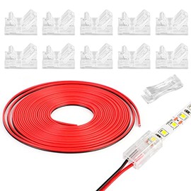 2Pin LED Strip Connectors 8mm Solderless 10 Pcs with 16.4ft Extension Cable 2 Conductor for Waterproof or Non-Waterproof 8mm Wide LED Strip Lights