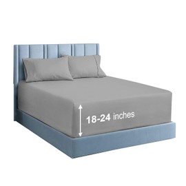 Queen Extra Deep Pocket Sheets Sets 4 Piece, Extra Deep Pocket Queen Sheets 400 Thread Count 100% Egyptian Cotton Extra Deep Pocket Fitted Sheet Fit Upto 18 to 24 Inch High Mattress Light Grey Solid