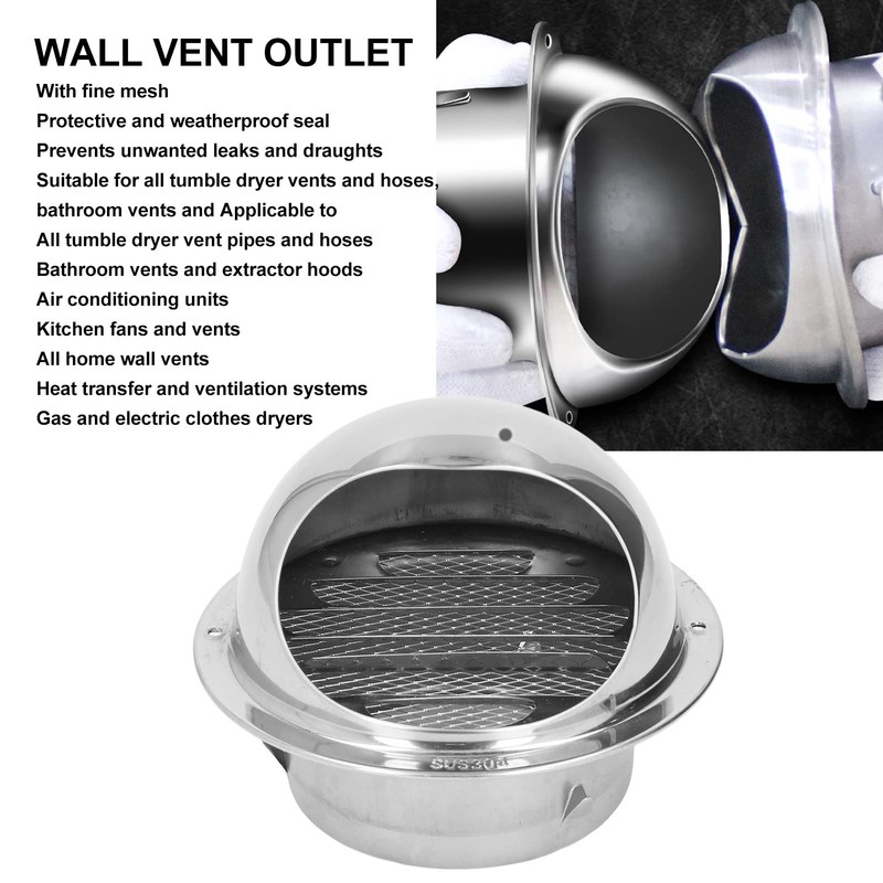 Round Air Vent, Extractor Wall External Vent Cover with Screen