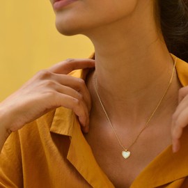 White Moonstone Necklace for Women,18K Gold Heart Necklace for Women as Clear Quartz Crystal Necklace or June Birthday Gifts for Her and Selenite Necklace for Women…