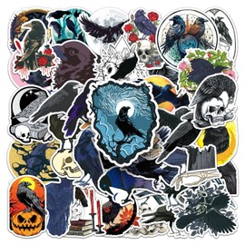 Crow Stickers 50pcs Waterproof Horror Black Birds Stickers for Water Bottle Laptop Luggage Bike Car Refrigerator Skateboard, Vinyl Cool Animals Sticker for Teen Adults