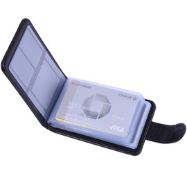 Wisdompro Credit Card Case, PU Leather, Magnetic, Anti-Skimming, Clear, Horizontal Type, Holds 20 Cards including Insurance Cards, Licenses, Bank Cards, Point Cards, Black