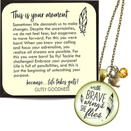 Strong Women Necklace With Brave Wings She Flies Mantra Jewelry 24"