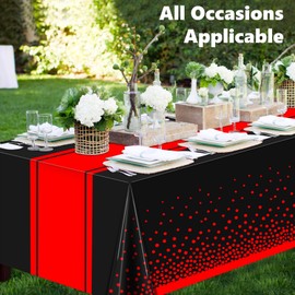 LANLISA Red and Black Tablecloth Party Decorations 6 Pack, Disposable Plastic Table Cloths for Birthday Graduation Retirement Masquerade Party Decor