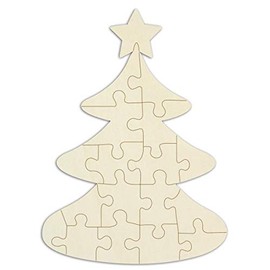 Kopierladen Karnath GmbH Wooden Christmas Tree Puzzle 18 Pieces Approx. 59 x 42 cm Wooden Blank Puzzle "Christmas Tree" in Jute Bag Including Puzzle Template