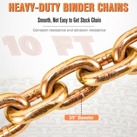Chain Binders, Transport Chain, Tie Down Chain and Binder 3/8''-1/2'', 10Ft Chains with G70 Hooks, Ratchet Load Binders 9215Lbs Working Strength, Towing Chain for Flatbed Trailer Truck